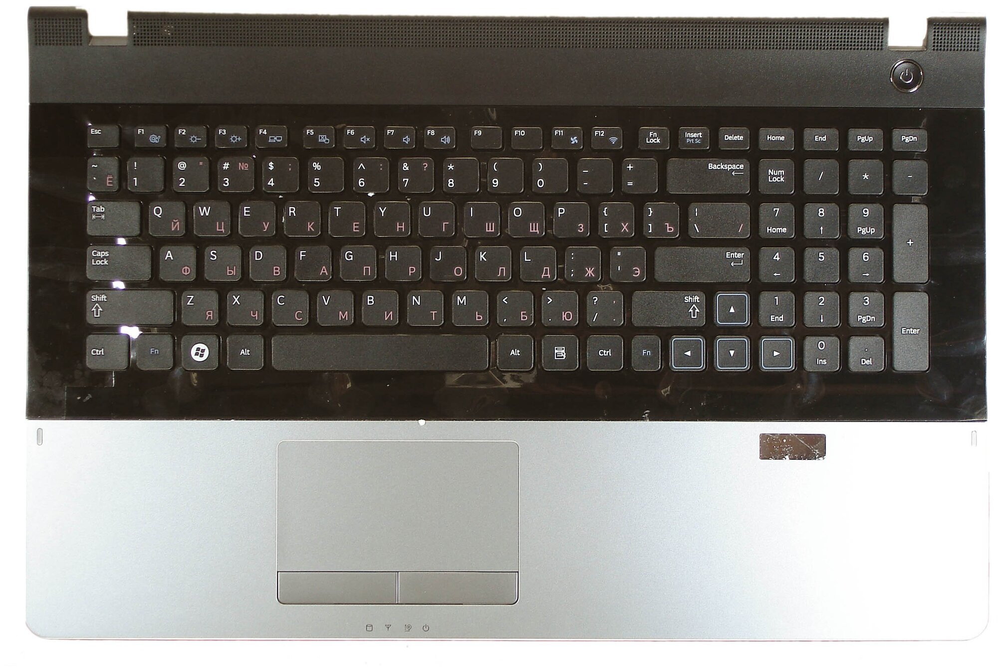 Клавиатура для ноутбука Samsumg NP300E7A топкейс серый кнопки черные