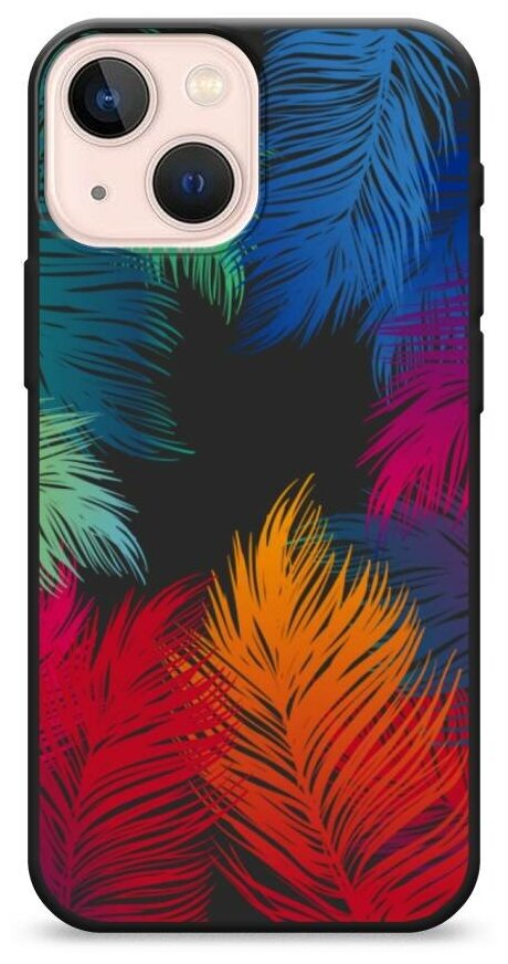 Матовый силиконовый чехол "Рамка из перьев" на Apple iPhone 13 mini / Айфон 13 мини