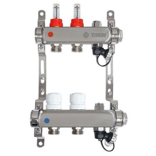 Коллекторная группа 2 вых. 1x3/4 с расходом. TAEN коллекторная группа для теплого пола taen 1x3 4x6 вых с расходомерами и регулир клапанами нерж сталь tm 6