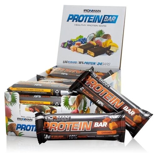 Протеиновый батончик IRONMAN Protein Bar, 50 г, карамель/тёмная глазурь батончик протеиновый ironman protein bar кокос 50 г