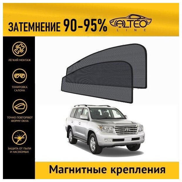 Каркасные автошторки ALTEO PREMIUM на Toyota Land Cruiser 200 (2007-2012) на передние двери на магнитах с затемнением 90-95%