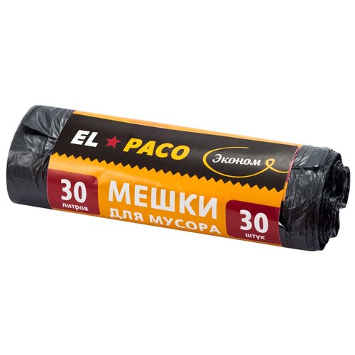 Мешок (пакет) мусорный 480х570 мм 30л 30 шт/рул 8 мкм черный ПНД EL PACO 1 уп
