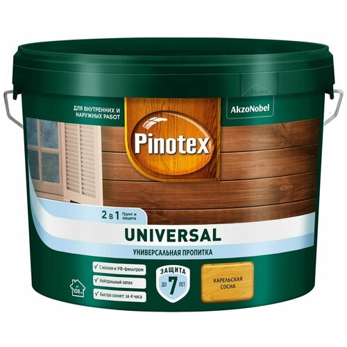 Pinotex UNIVERSAL пропитка 2 в 1, карельская сосна (9 л) 5620547 средство деревозащитное pinotex universal 0 9л орегон арт 5620704