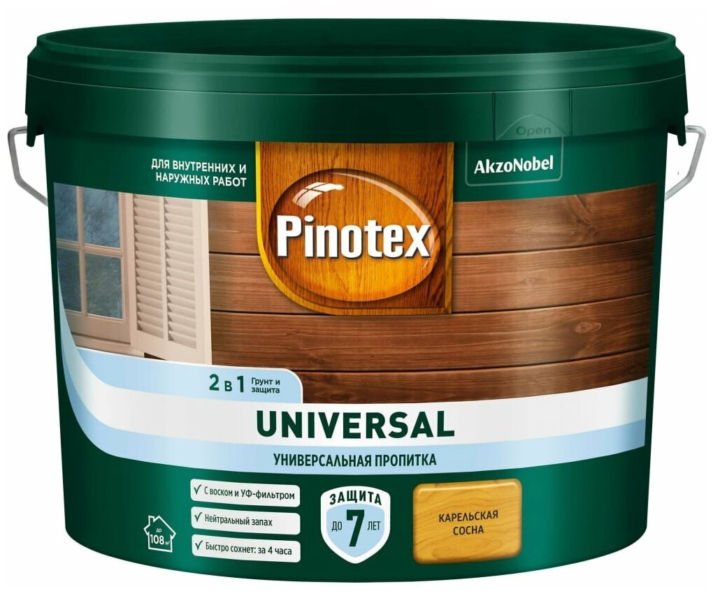 Пропитка 2 в 1 Pinotex UNIVERSAL карельская сосна, 9 л 5620547