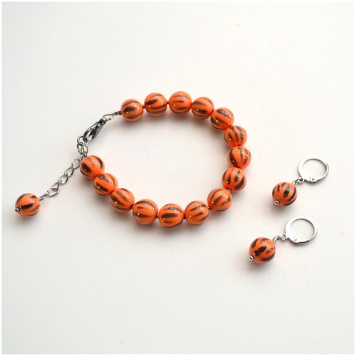 фото Комплект бижутерии tularmodel: браслет, серьги, размер браслета 20 см., оранжевый