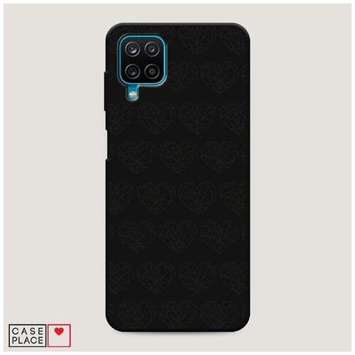 фото Чехол силиконовый матовый samsung galaxy a12 сердечки фон геометрия черная case place