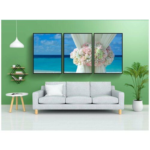 фото Набор модулных постеров для интерьера "пляж, шторы, установка свадьбы" 60x90 см. в тубусе, без рамки lotsprints