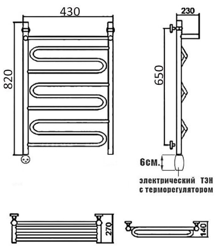 Электрический полотенцесушитель Ника CURVE ЛZ ВП 80/40 левый тэн - фото №2