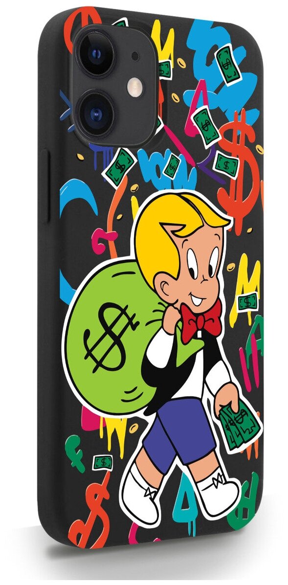 Черный силиконовый чехол MustHaveCase для iPhone 12 Mini Monopoly Richie Rich/ Монополи Богатенький Риччи для Айфон 12 Мини Противоударный