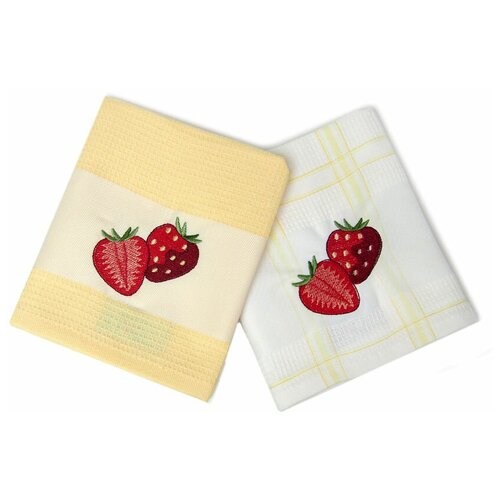 фото Tana home collection кухонное полотенце klubnika цвет: белый, желтый (45x70 см - 2 шт) br42159