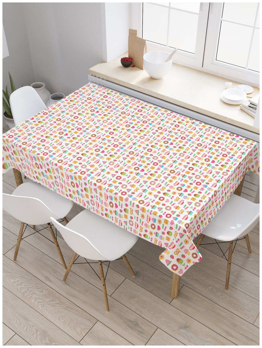 Скатерть прямоугольная JoyArty "Сладкий стол" из сатена, 120x145 см