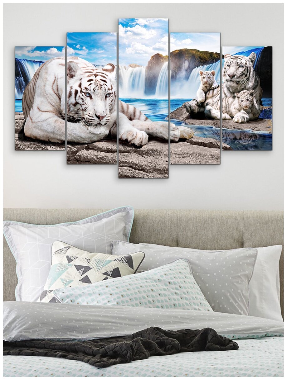 Модульная картина на стену, для интерьера "Семейство тигров" 80x140 см