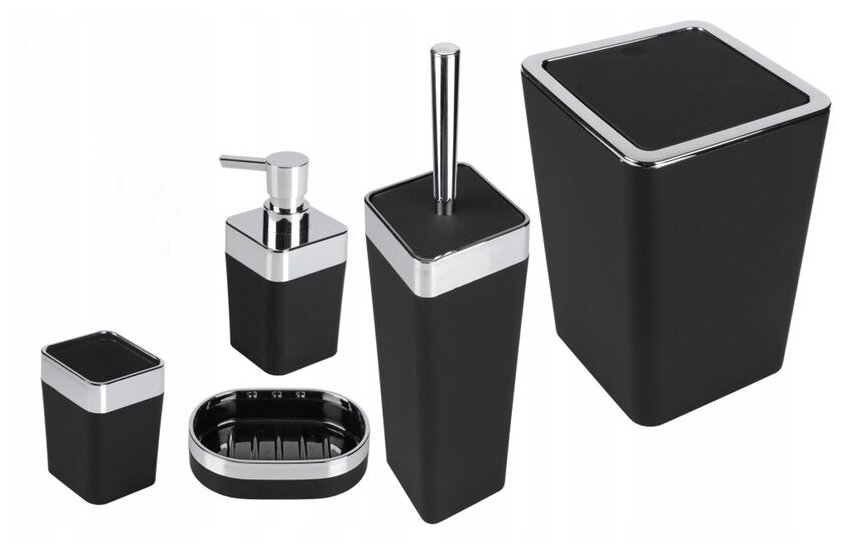 Комплект для ванной 5в1 набор аксессуаров для ванной набор туалетных принадлежностей для ванной комнаты чёрный