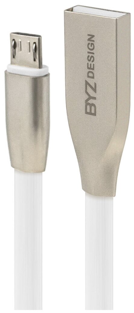 USB-кабель BYZ BL-666 AM-microBM 1.2 метра, 3A, силикон, плоский, белый