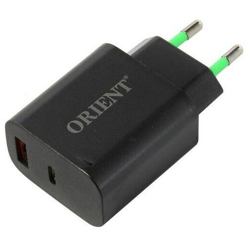 фото Блок питания power delivery, quick charge 3.0, usb-a, type-c, 20вт | orient pu-c20w