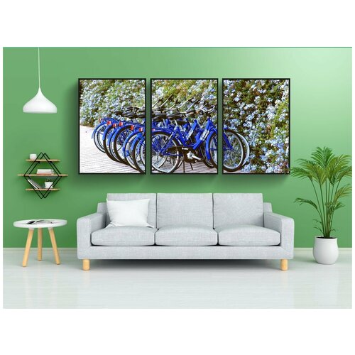 фото Набор модулных постеров для интерьера "велосипеды, циклы, синий" 60x90 см. в тубусе, без рамки lotsprints