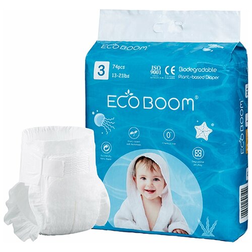 MKEB20011-M Подгузники органические детские ECO BOOM. размер M 6-10 кг. 74 штуки в упаковке