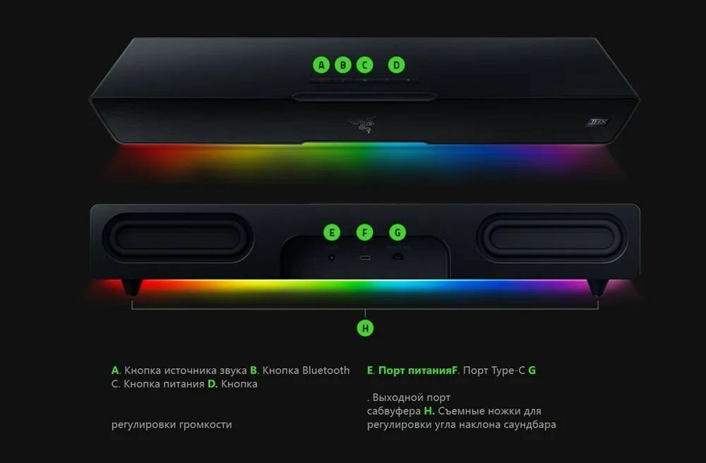 Саундбар игровой Razer Leviathan V2X Full-range drive unit CHROMA RGB(RAZER AUDIO APP), Черный — фото 1
