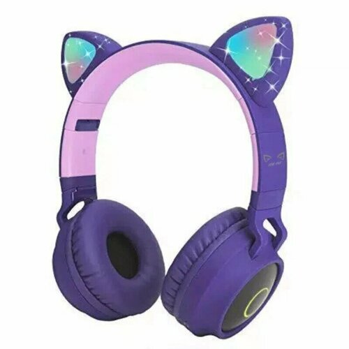 BT028C Фиолетовые Cat Ear Headphones беспроводные наушники кошачьи ушки светящиеся с поддержкой SDFM 637₽