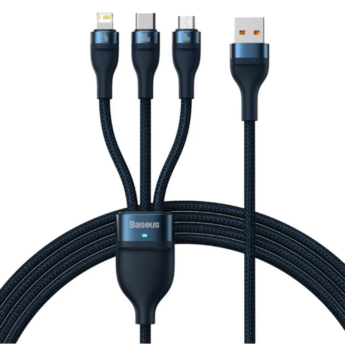 Кабель Baseus Flash Series II One-for-three Fast Charging Data Cable USB to M+L+C 100W 1.2m Blue (CASS040003)