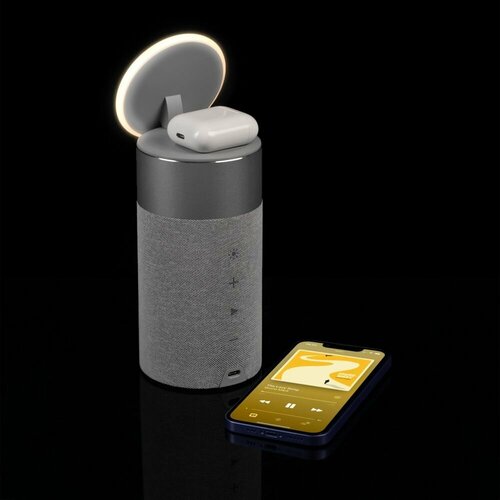 Портативная блютуз колонка с беспроводной зарядкой и подсветкой Charge House серая подарок на 23 февраля 14 февраля мужчине парню папе 699000₽