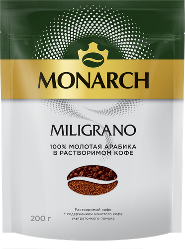 Кофе растворимый с добавлением молотого Monarch Miligrano натуральный сублимированный, 200г