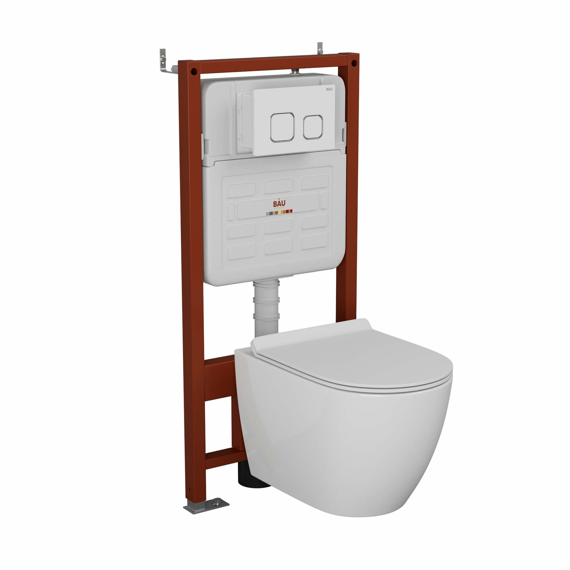 фото Комплект BAU 6 в 1: усиленная инсталляция BAU IDEAL, унитаз подвесной безободковый Bau Dream, сиденье дюропласт микролифт, клавиша BAU Strike, белая/хром