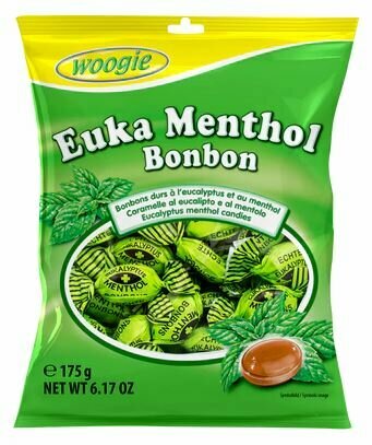 Карамель леденцовая с ароматом эвкалипта и ментола WOOGIE Euka Menthol, 175 г (Финляндия)