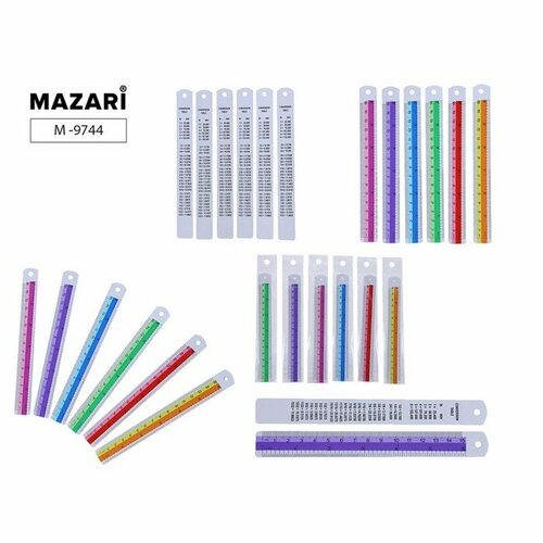 Линейка 15 см Mazari металлическая с дизайном 6 цветов микс 201₽