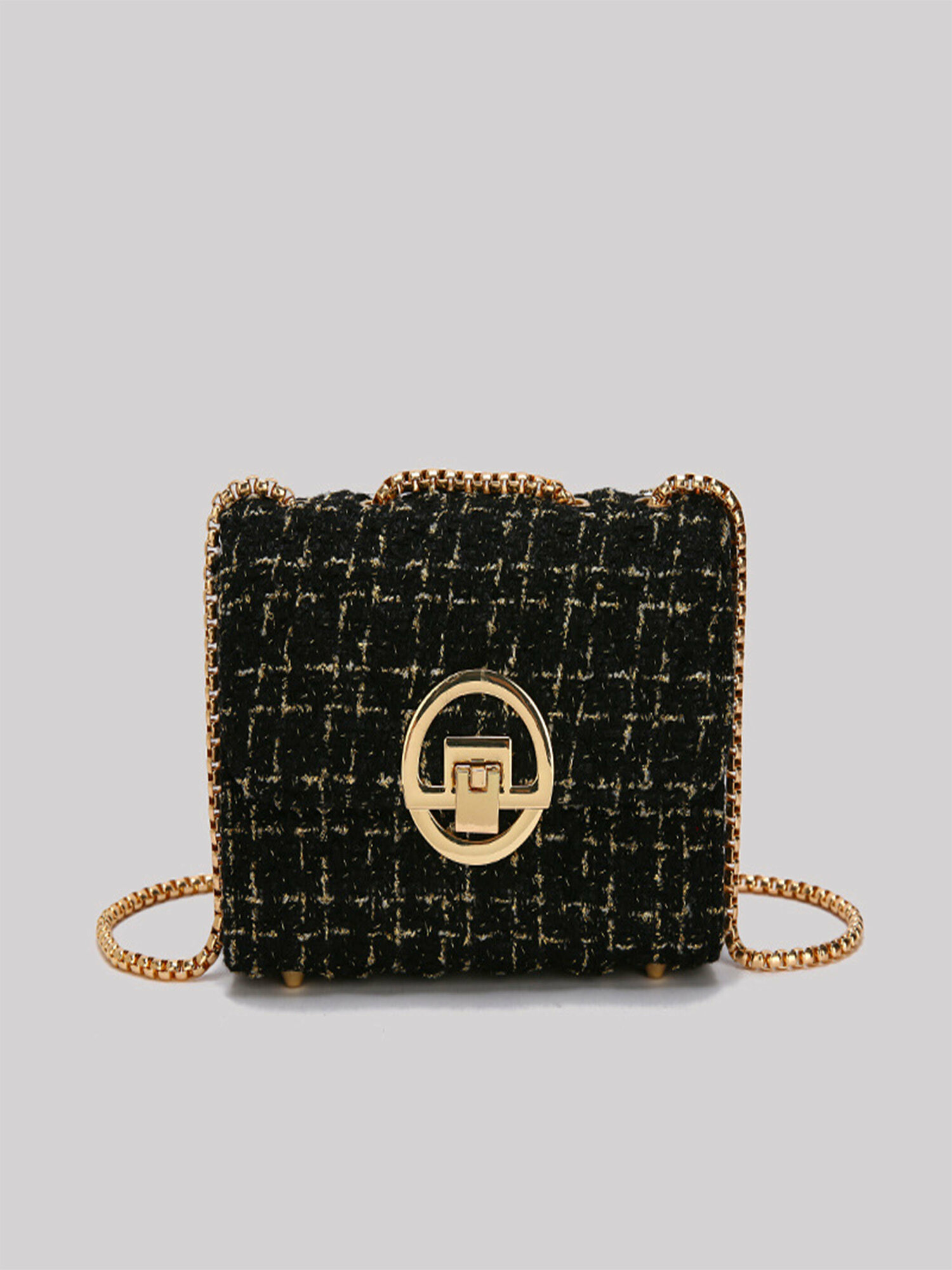 фото Клатч твидовый, сумка, кросс боди, с цепочкой на плечо