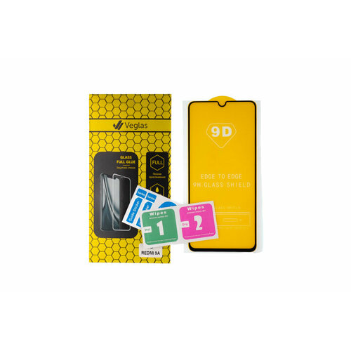 Защитное стекло для XIAOMI Redmi 9A FULL GLUE VEGLAS YELLOW картон черный