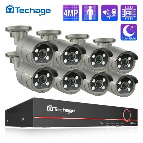 Готовый комплект видеонаблюдения 8-канальная 8 уличные камерыкомплект видеонаблюдения уличная Techage 4Мп PoE-камера