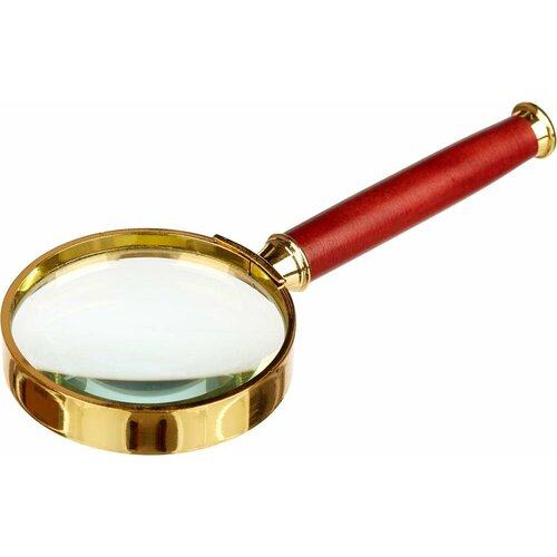 Лупа Комус классическая, увеличение в 5 раз, диаметр 50 мм, золото с коричневой ручкой