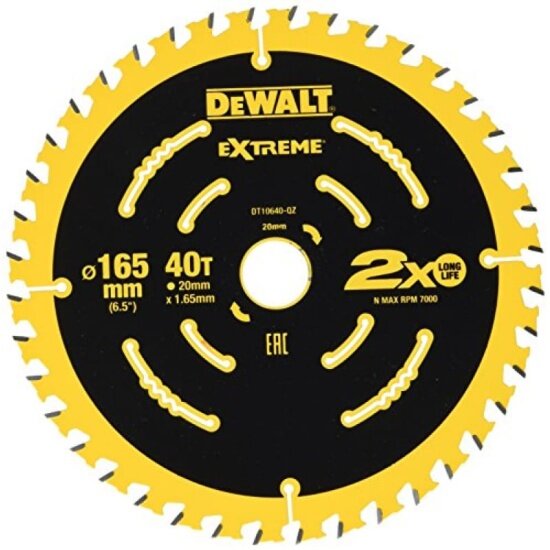 Диск пильный Dewalt DT10640-QZ, EXTR 165/20, 1.65, 40 WZ +18°