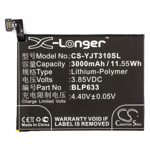 Аккумулятор CS-YJT310SL BLP633 для Oneplus 3T 3.85V / 3000mAh / 11.55Wh blp633 replacement battery for oneplus 3t for one plus 3t a3010 1 3t batterie bateria