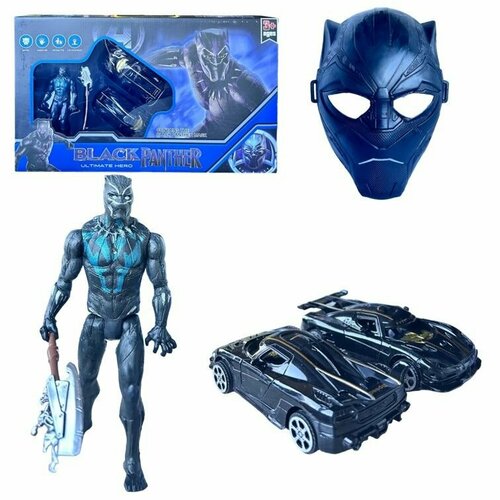 0812B Фигурка игрушка для мальчика Мстители Чёрная Пантера 16см. с машинками, Супергерои Marvel Avengers Black Panther