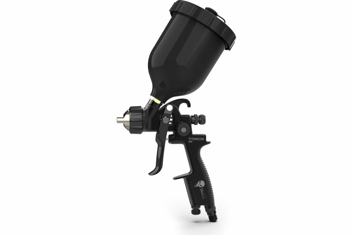 Пистолет окрасочный RRP Дюзы: 2.0 (профессиональный краскопульт) SKULL TITANIUM Spray gun с верхним пластиковым бачком