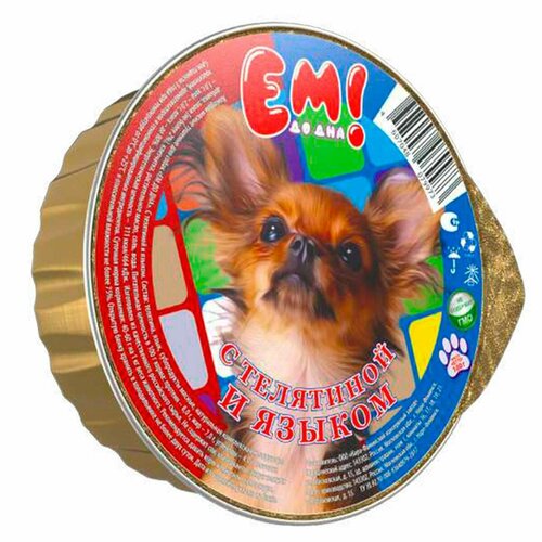 Корм влажный Ем до дна - с телятиной и языком, консервированный, для собак, 100 г, 3 шт