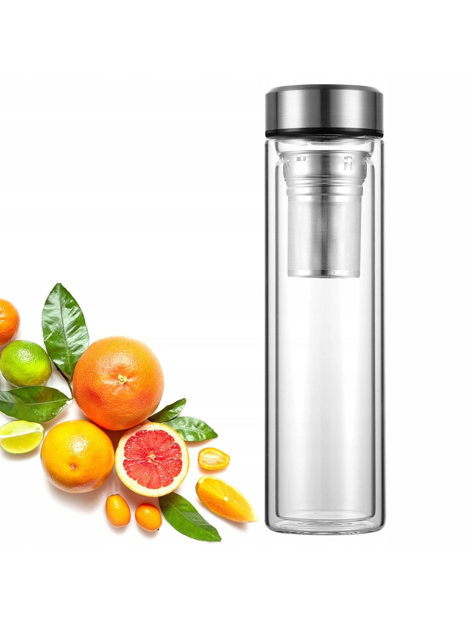 фото Бутылка для чая с заварником Kamille KM 9021 стеклянная с двойными стенками (450 мл. / прозрачный)