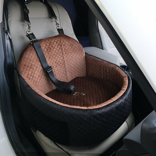 Автокресло для собак, 50x45x40 см, черное с коричневым клетчатым узором