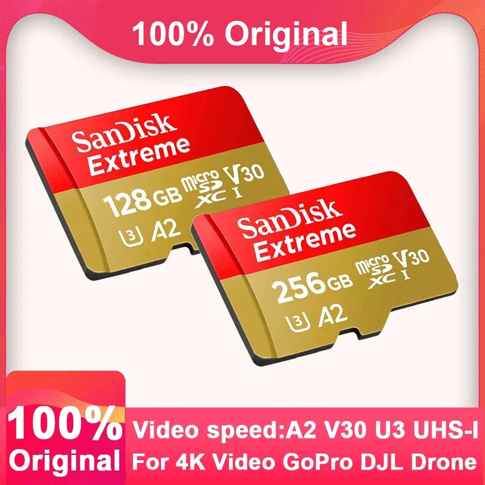 Оригинальная карта памяти micro SDXC A2 U3 UHS-I V30 USB3.0 Extreme 4K Video Flash micro SD Card для камеры GoPro DJI Nintendo, 256GB — фото 1