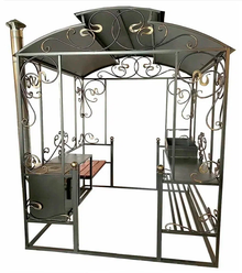 Мангал-Беседка с крышей "Камелия" с жаровней и печью, дровница и лавочка