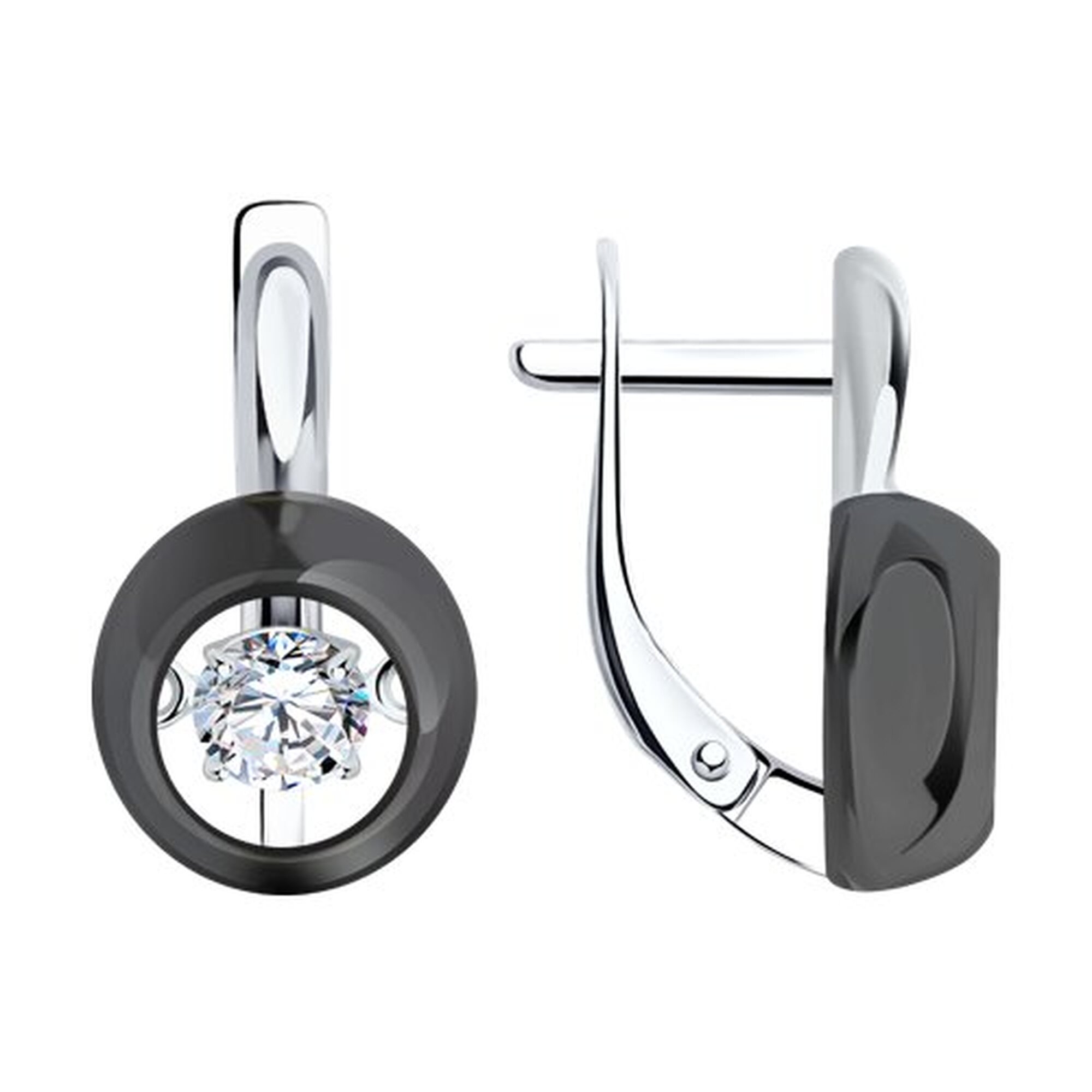 Серьги, серебро, 925 проба, родирование, фианит