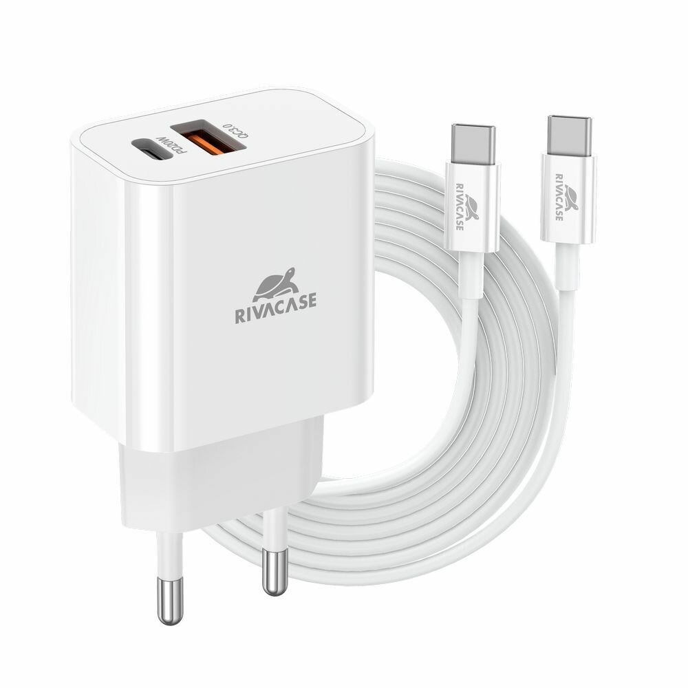Сетевое зарядное устройство RIVACASE PS4102 WD5 RU 20 Вт + QC3.0, с кабелем Type С-Lightning белый