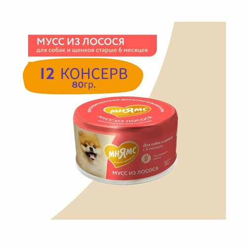 Влажный дополнительный корм Мнямс Мусс из лосося для собак и щенков старше 6 месяцев 12шт*80 г