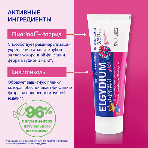 Картинки Зубная паста-гель для детей от 3 до 6 лет Elgydium Защита от кариеса Kids Red Berries, 50 мл