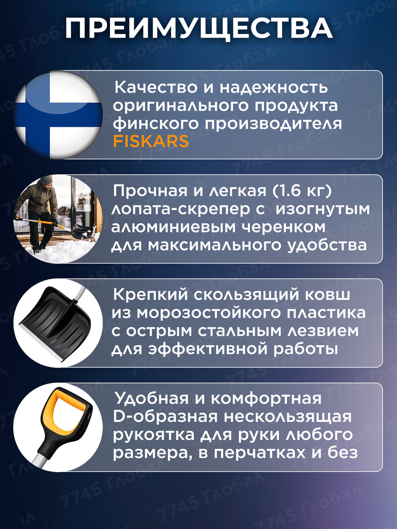 Лопата снеговая FISKARS X-serie c изогнутой ручкой 1057186 153 см