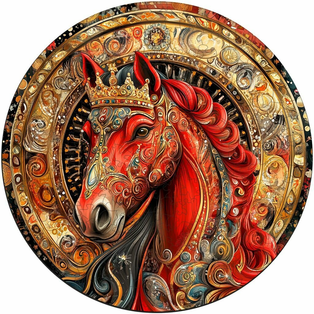 Деревянный пазл BoberBox "Мандала красная лошадь" символ 2026