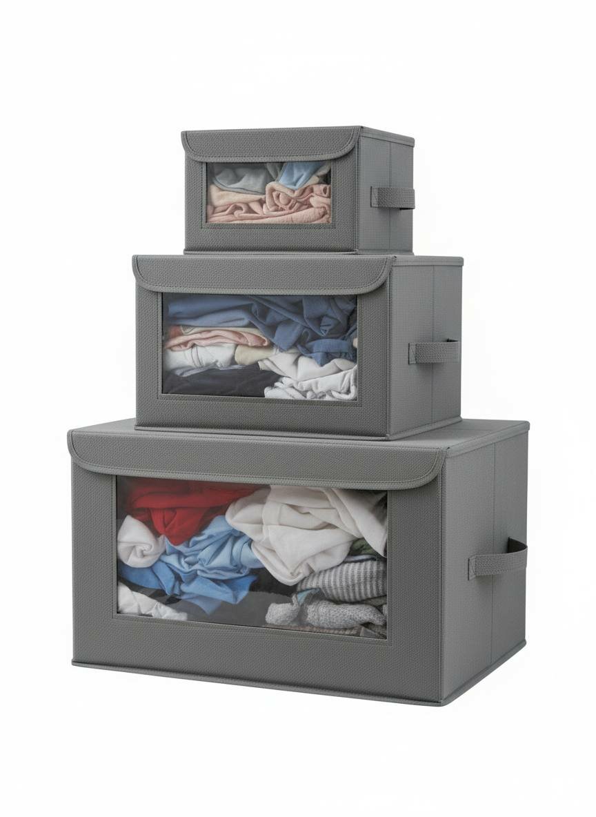 Набор тканевых органайзеров для хранения с прозрачным окном – 3 размера,