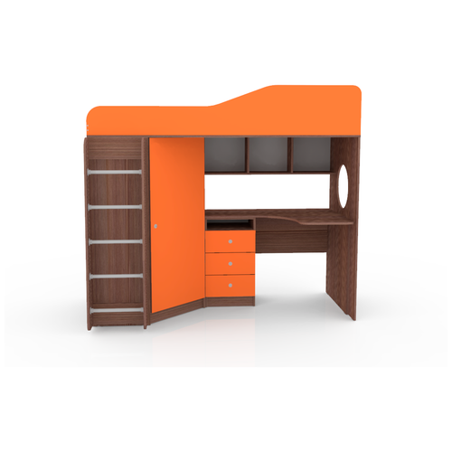 Кровать чердак Кадет 1 с металлической лестницей Бодего Темный - Оранжевый